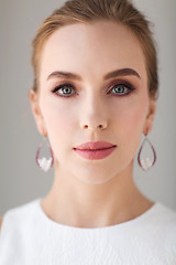 Image showing face of beautiful woman or bride in white dress