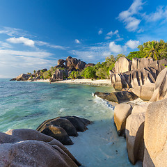 Image showing Beautiful Anse Source d\'Argent tropical beach, La Digue island, Seychelles.