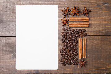 Image showing blank paper for recipes  with coffee and spices