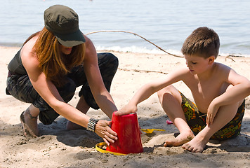 Image showing Family time at the beach