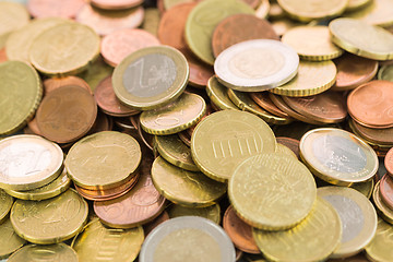 Image showing Heap of assorted Euro coins