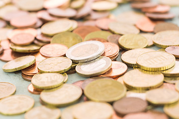 Image showing Heap of assorted Euro coins