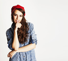 Image showing young cheerful brunette teenage girl on white background