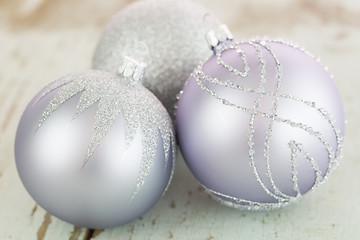 Image showing Decorated silver Christmas baubles