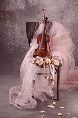 Image showing Vintage still Life with roses and Ballet Shoes