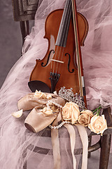 Image showing Vintage still Life with roses and Ballet Shoes