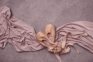 Image showing Ballet pointe shoes on pink background.