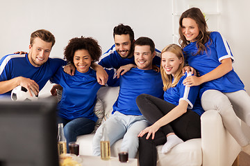 Image showing friends or football fans watching soccer at home