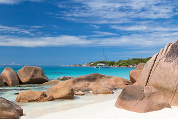 Image showing Anse Lazio, picture perfect tropical beach on Praslin Island, Seychelles.