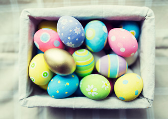 Image showing close up of colored easter eggs in basket