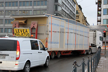 Image showing Escort Vehicle and Wide Load Truck Transport