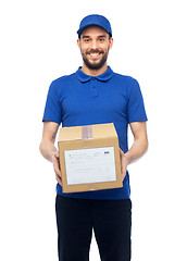 Image showing happy delivery man with parcel box