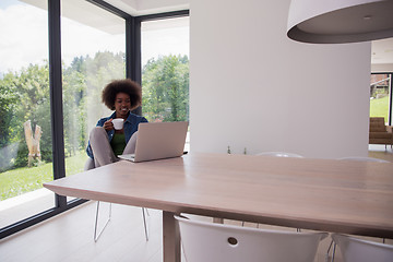 Image showing African American woman in the living room