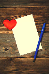 Image showing valentines day. empty blank, blue pen and red heart