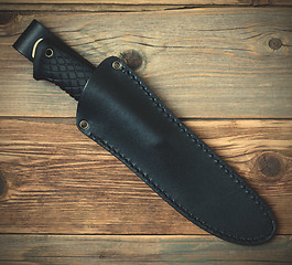 Image showing steel hunting knife in leather sheath