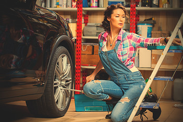 Image showing beautiful woman car mechanic
