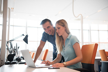 Image showing Group of young people employee workers with computer