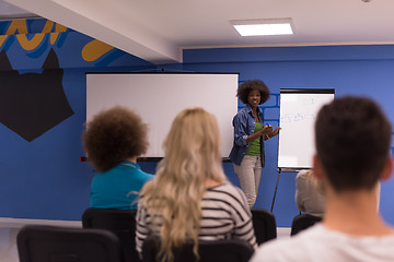 Image showing Black woman Speaker Seminar Corporate Business Meeting Concept