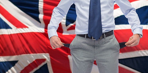 Image showing close up of english businessman with empty pockets