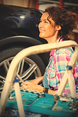 Image showing beautiful smiling woman car mechanic