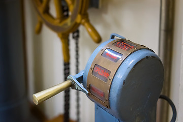 Image showing Vintage telegraph machine in ship's deckhouse