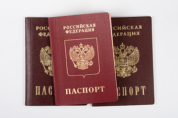 Image showing Three passport of the citizen of the Russian Federation on a white background