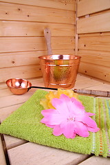 Image showing Interior of a Finnish sauna