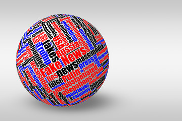 Image showing Dimensional 3D ball with fake news tag word cloud