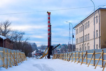 Image showing Construction of bridge in winter in city