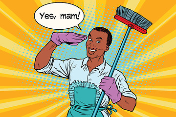 Image showing yes mam Husband and cleaning the house