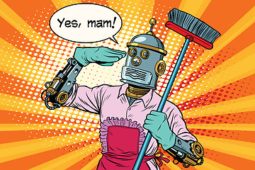 Image showing yes mam Robot and cleaning the house