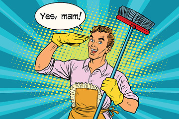 Image showing yes mam Husband and cleaning the house