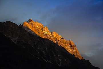 Image showing Sunset in Dolomites mountains around Famous ski resort Cortina D