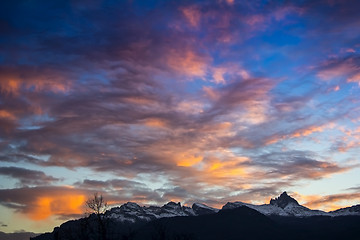 Image showing Sunset in Dolomites mountains around Famous ski resort Cortina D