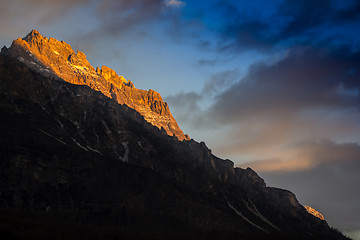 Image showing Sunset in Dolomites, mountains around Famous ski resort Cortina 
