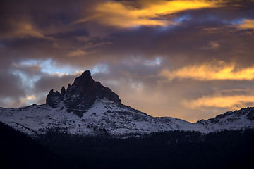 Image showing Sunset in Dolomites, mountains around Famous ski resort Cortina 