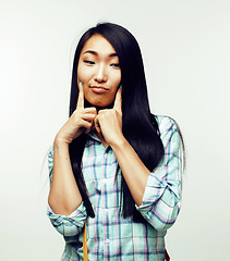 Image showing young pretty asian woman posing cheerful emotional isolated on white background, lifestyle people concept 