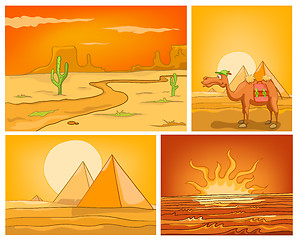 Image showing Vector cartoon set of desert backgrounds.