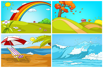 Image showing Vector cartoon set of landscapes backgrounds.