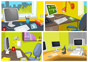 Image showing Vector cartoon set of office workplace backgrounds