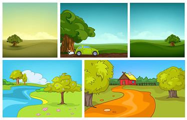 Image showing Vector cartoon set of summer backgrounds.