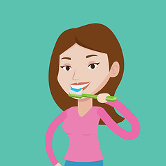 Image showing Woman brushing her teeth vector illustration.