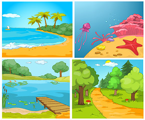 Image showing Vector cartoon set of summer backgrounds.