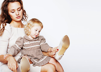 Image showing mother with daughter together on white background happy smiling,