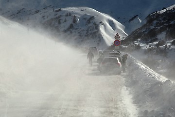 Image showing Driving in snow storm