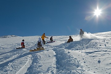 Image showing Skiing slopes in sunshine