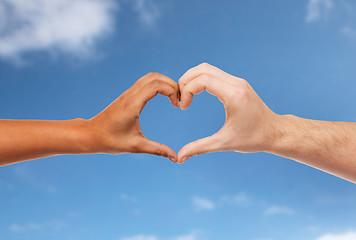 Image showing woman and man hands making heart symbol