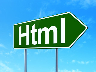 Image showing Database concept: Html on road sign background