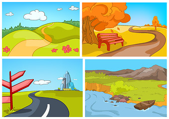 Image showing Vector cartoon set of summer, autumn backgrounds.