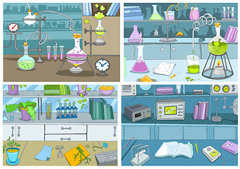 Image showing Cartoon set of backgrounds - chemical laboratory.